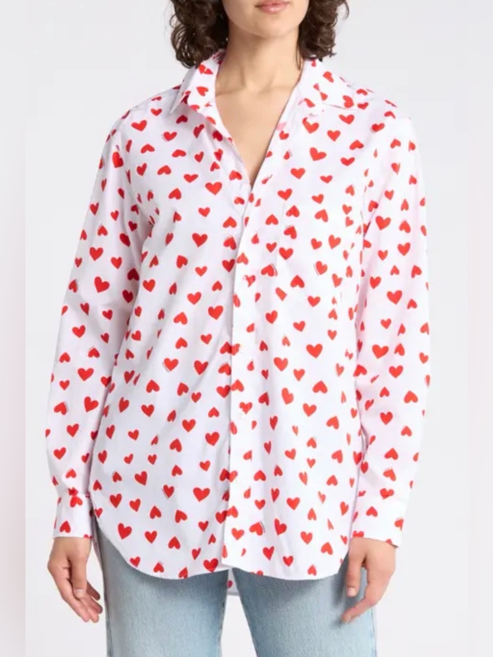 Frank & Eileen Size L • Hearts Joedy Boyfriend Cotton Button-Up Shirt.